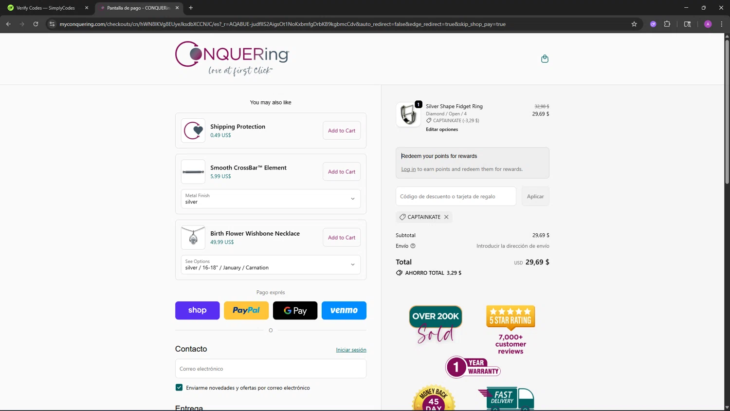 CONQUERing checkout page showing CONQUERing discount code box | Screenshot taken by SimplyCodes community member on Feb 14, 2026
