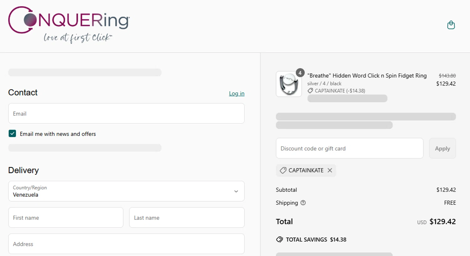 CONQUERing discount code screenshot showing code CAPTAINKATE applied at CONQUERing checkout page. Uploaded by SimplyCodes community member anaoee on Jun 19, 2025