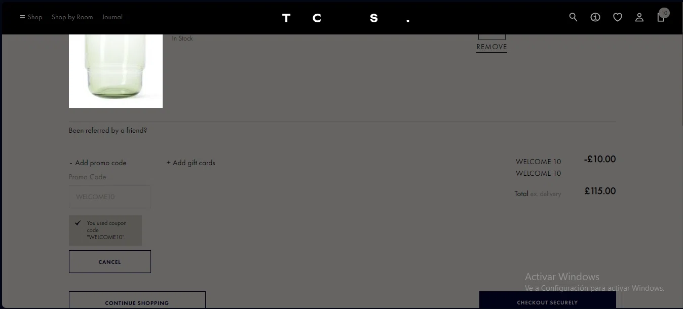 Conran Shop checkout page showing Conran Shop promo code box | Screenshot taken by SimplyCodes community member on Aug 18, 2023