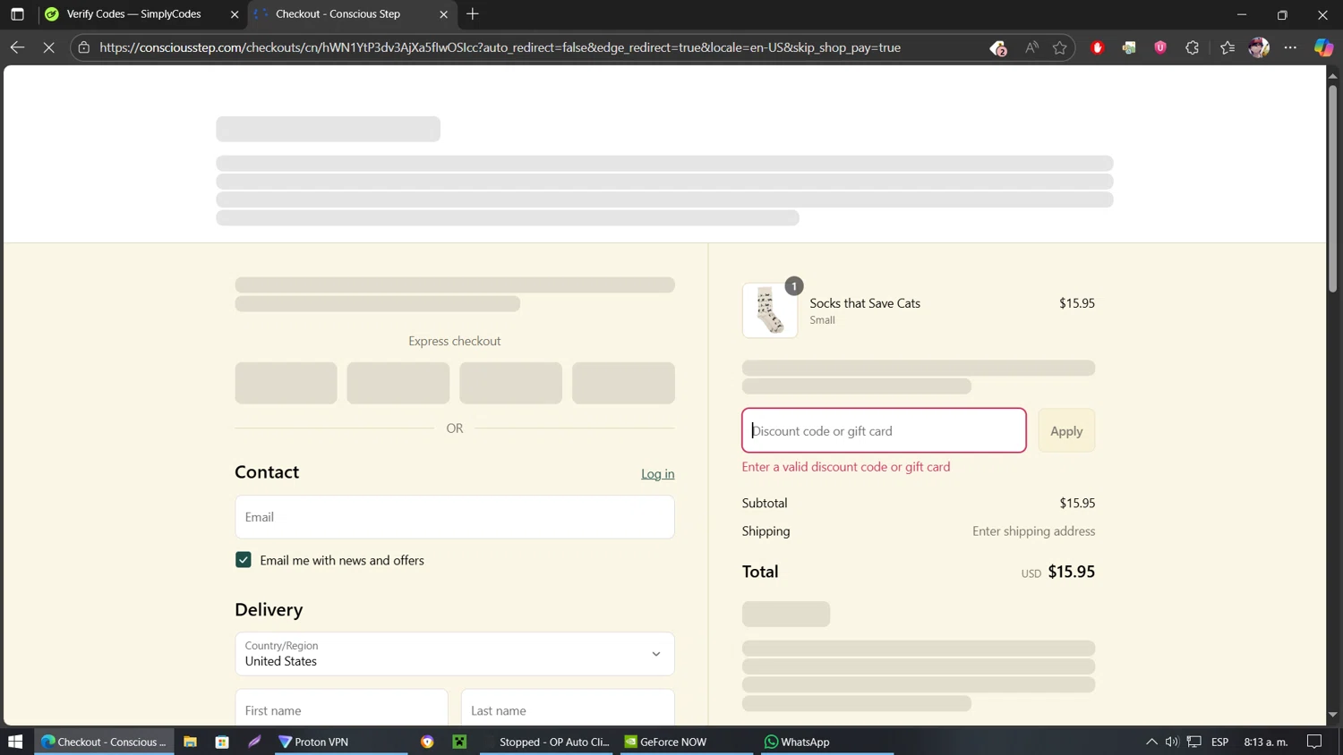Conscious Step discount code screenshot showing code 5off applied at Conscious Step checkout page. Uploaded by SimplyCodes community member belindaflores on Aug 8, 2025