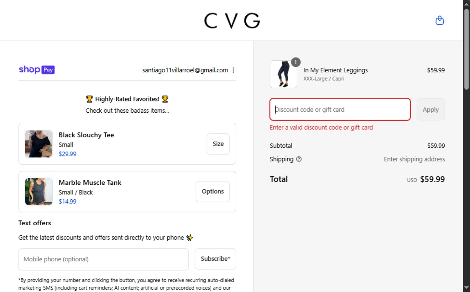 Constantly Varied Gear discount code screenshot showing code Skin40 applied at Constantly Varied Gear checkout page. Uploaded by SimplyCodes community member Santi_ago on Aug 2, 2025