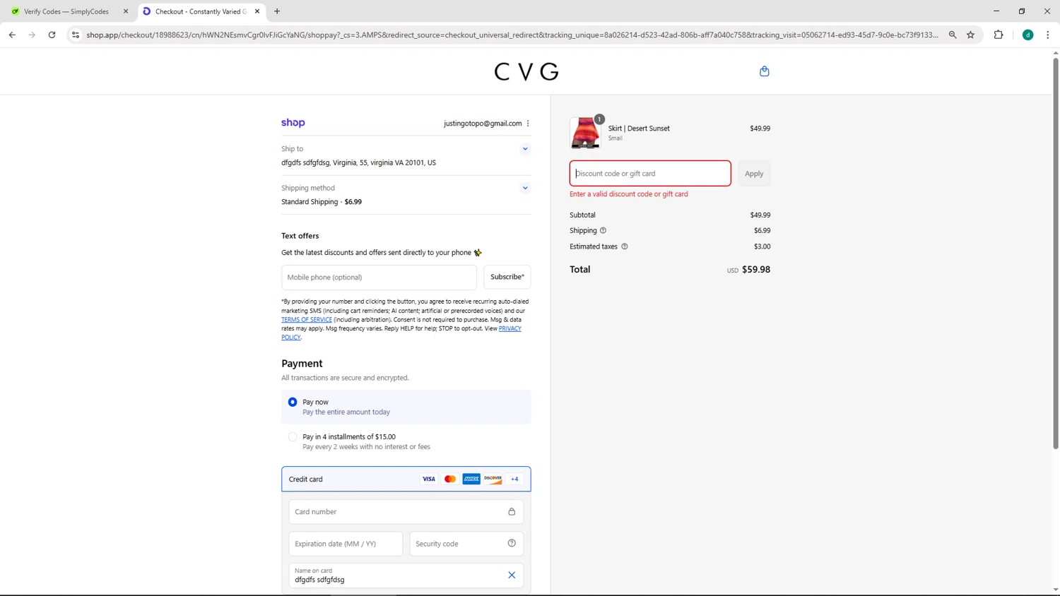 Constantly Varied Gear discount code screenshot showing code ZP0QY3S3HW3 applied at Constantly Varied Gear checkout page. Uploaded by SimplyCodes community member HEROESCUDA on Aug 29, 2025