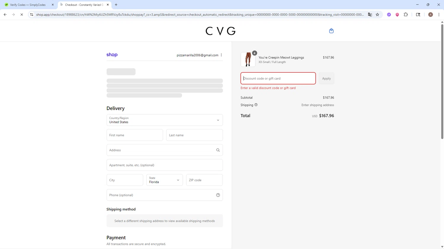Constantly Varied Gear discount code screenshot showing code ZP0QY3S3HW37 applied at Constantly Varied Gear checkout page. Uploaded by SimplyCodes community member SwiftSage2309 on Aug 29, 2025