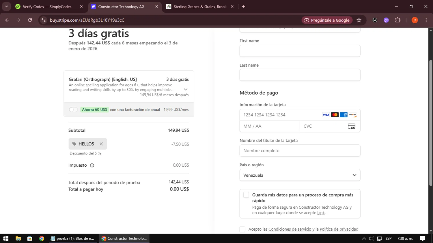 Constructor checkout page showing Constructor promo code box | Screenshot taken by SimplyCodes community member on Dec 31, 2025