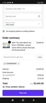 LoveNewArt coupon verification screenshot