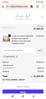 ARTLOVE15 coupon verification screenshot