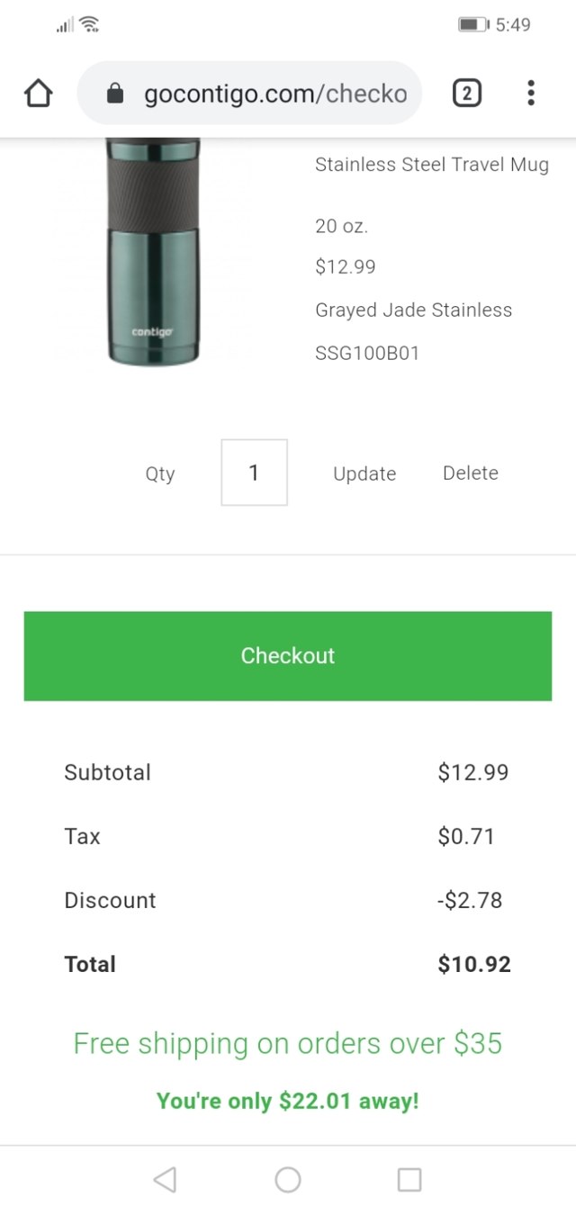 Contigo checkout page showing Contigo promo code box | Screenshot taken by SimplyCodes community member on Dec 3, 2020