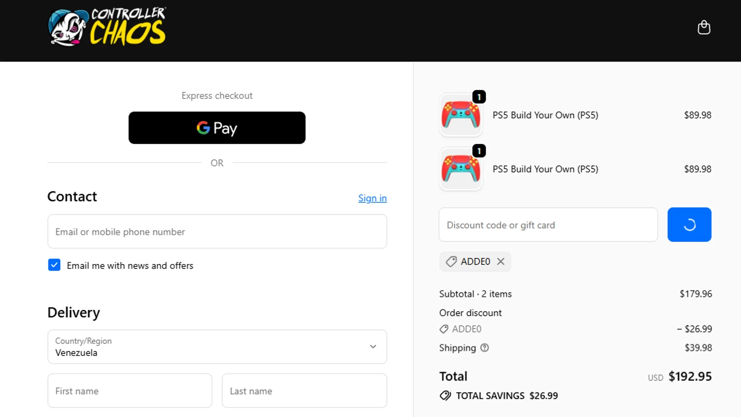 Controller Chaos promo code screenshot showing code ADDE0 applied at Controller Chaos checkout page. Uploaded by SimplyCodes community member Loki_Odinson on Dec 3, 2025