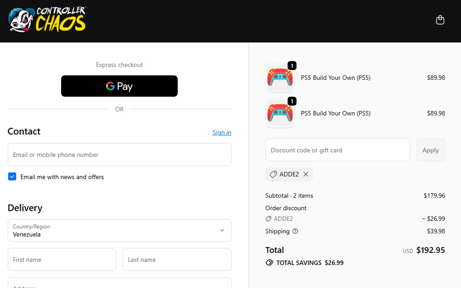 Controller Chaos promo code screenshot showing code ADDE2 applied at Controller Chaos checkout page. Uploaded by SimplyCodes community member Loki_Odinson on Dec 3, 2025