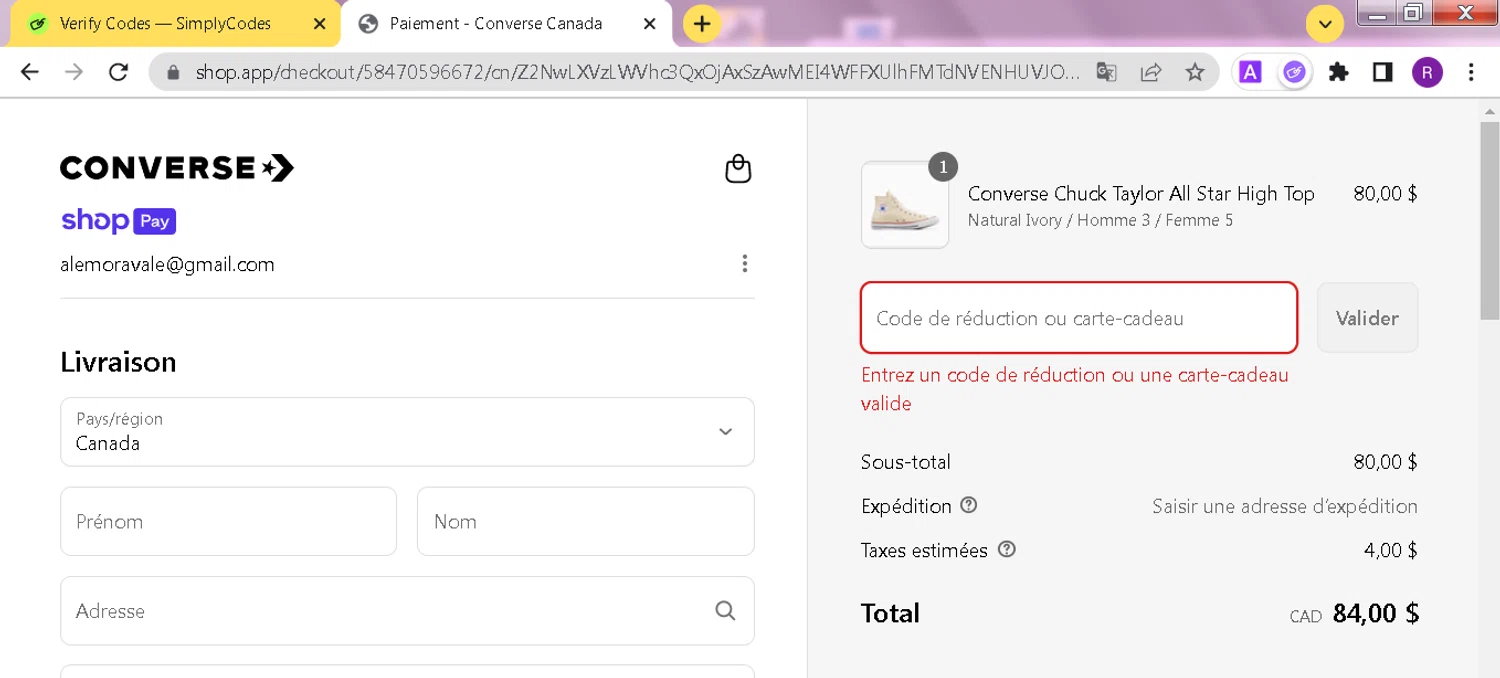 Converse promo code screenshot showing code KIDS02 applied at Converse checkout page. Uploaded by SimplyCodes community member ValueMonarch6009 on Jul 12, 2025
