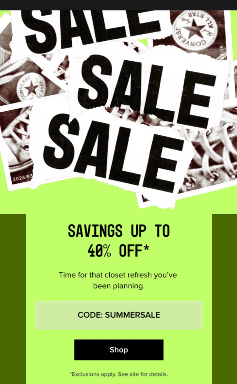 Converse promo code screenshot showing code SUMMERSALE applied at Converse checkout page. Uploaded by SimplyCodes community member idkxxx on Jul 20, 2025