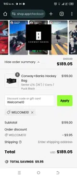 WELCOME10 coupon verification screenshot