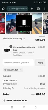 WELCOME20 coupon verification screenshot