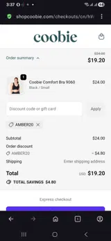 Amber20 coupon verification screenshot