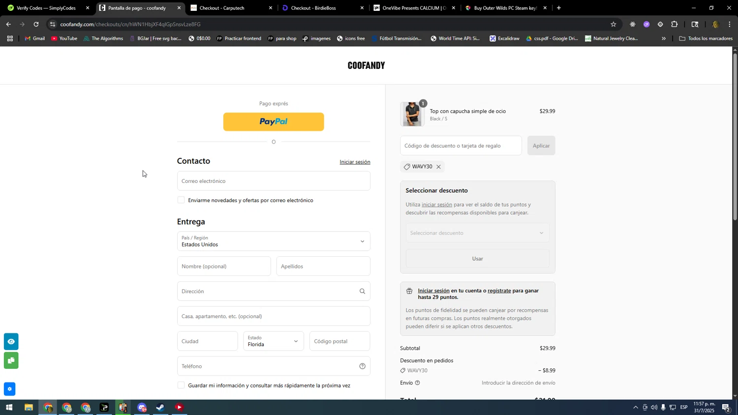 Coofandy discount code screenshot showing code Wavy30 applied at Coofandy checkout page. Uploaded by SimplyCodes community member nomoney on Aug 1, 2025