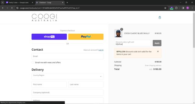 Coogi checkout page showing Coogi discount code box | Screenshot taken by SimplyCodes community member on Nov 21, 2023