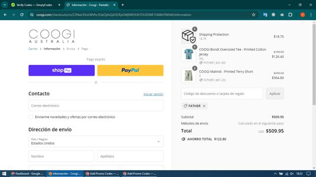 Coogi checkout page showing Coogi discount code box | Screenshot taken by SimplyCodes community member on Jun 12, 2024