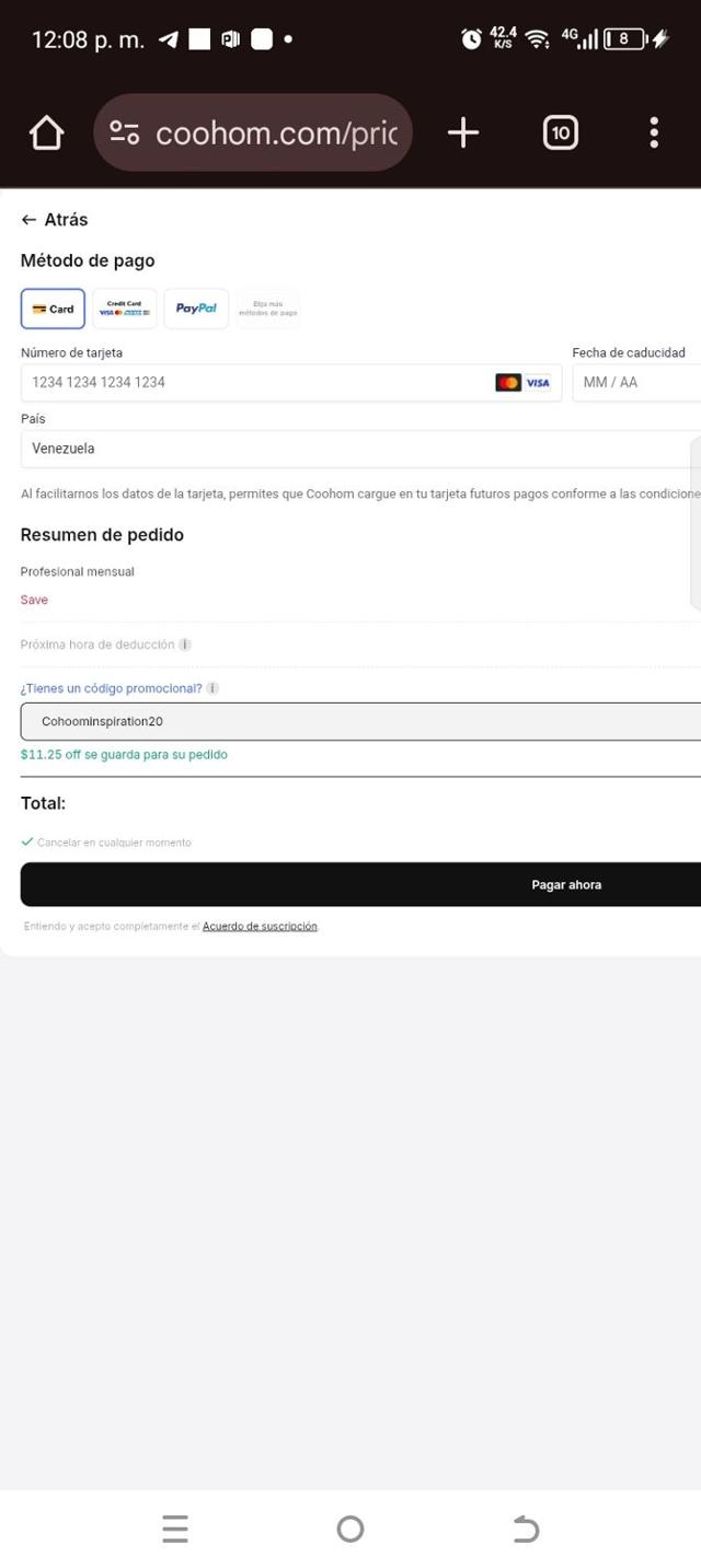 Coohom checkout page showing Coohom discount code box | Screenshot taken by SimplyCodes community member on Aug 23, 2025