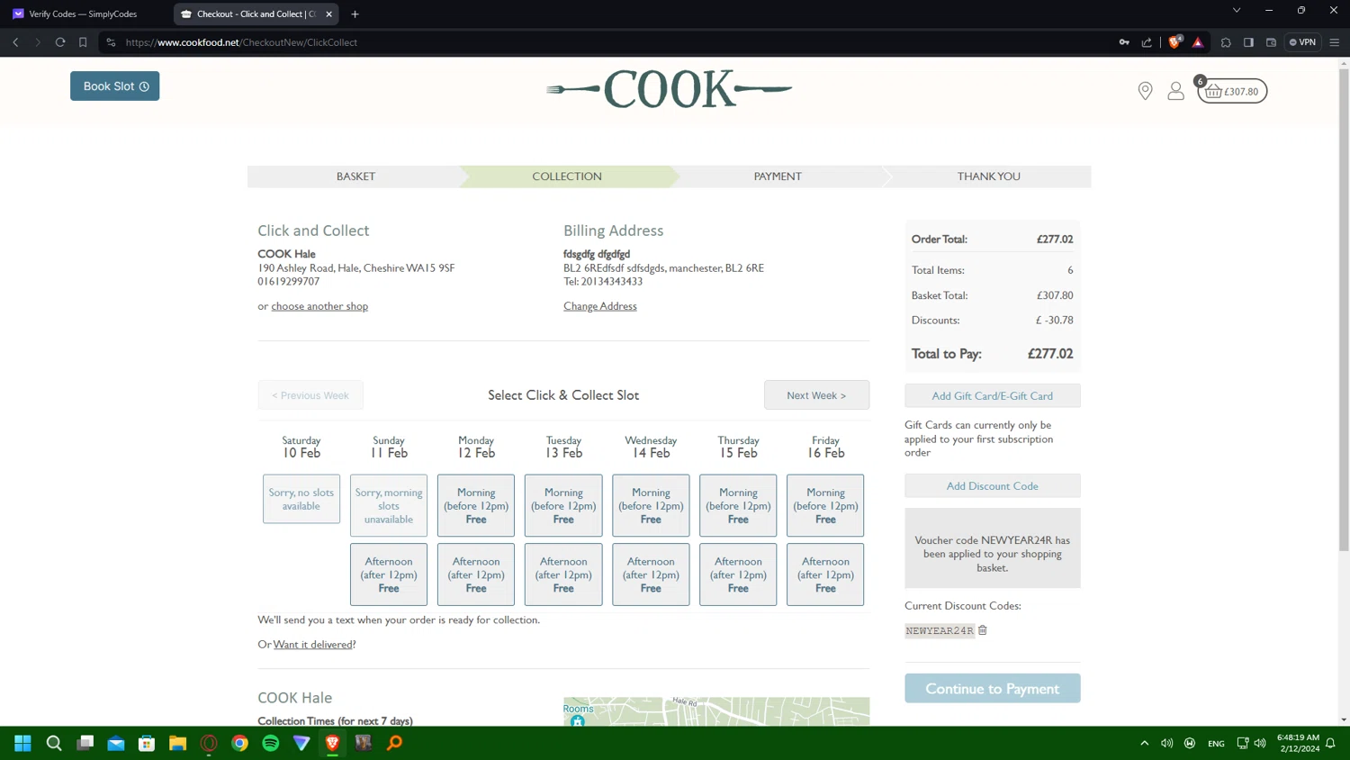 where to use COOKs promo code box