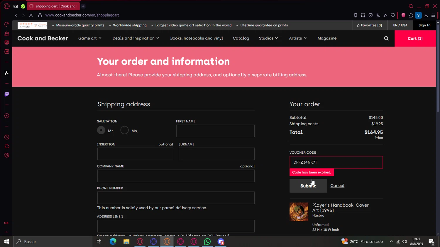 Cook & Becker promo code screenshot showing code DPFZ34NK7T applied at Cook & Becker checkout page. Uploaded by SimplyCodes community member BAMBO_ on Aug 8, 2025