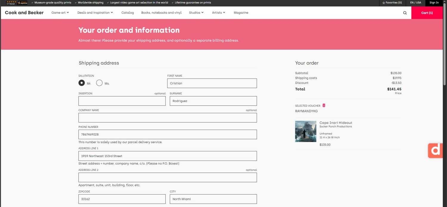 Cook & Becker promo code screenshot showing code RAYMANDYKG applied at Cook & Becker checkout page. Uploaded by SimplyCodes community member NiceDeals on Nov 13, 2025