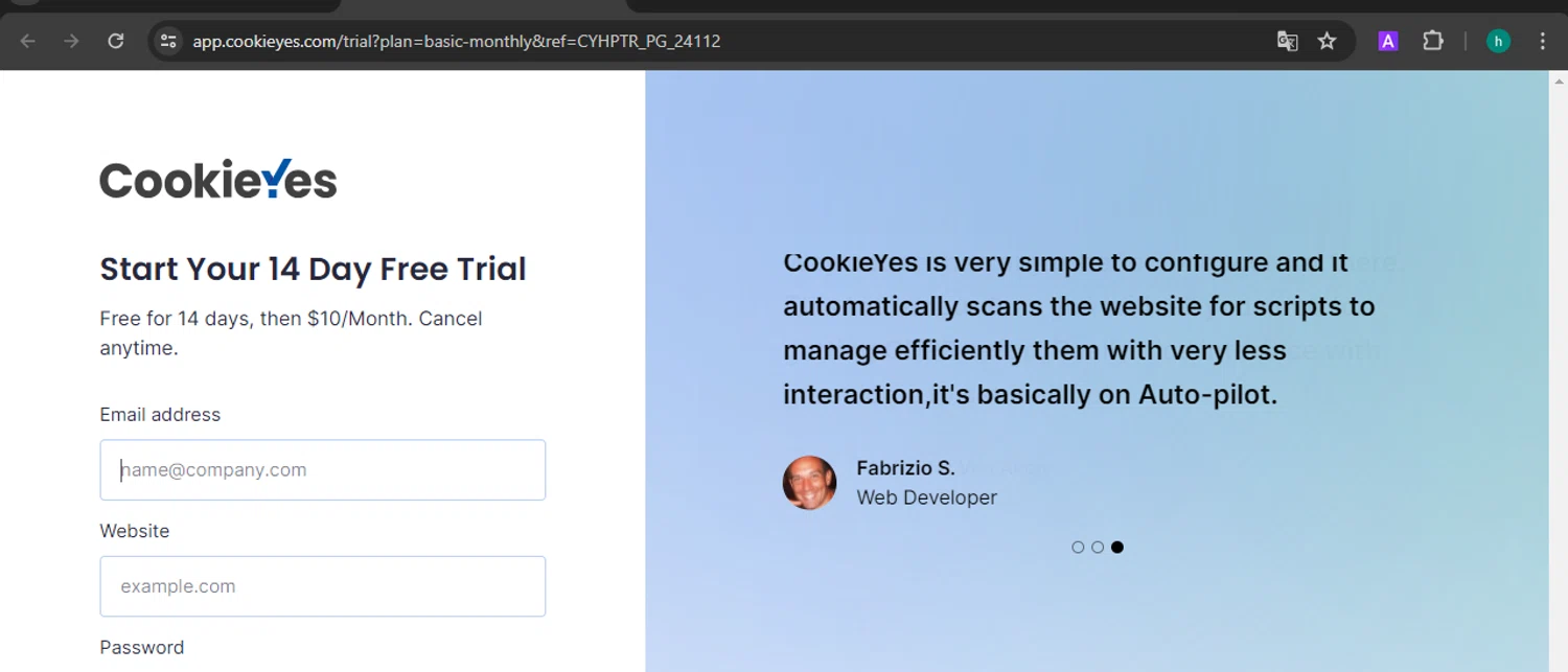 CookieYes checkout page showing CookieYes promo code box | Screenshot taken by SimplyCodes community member on Jun 12, 2024