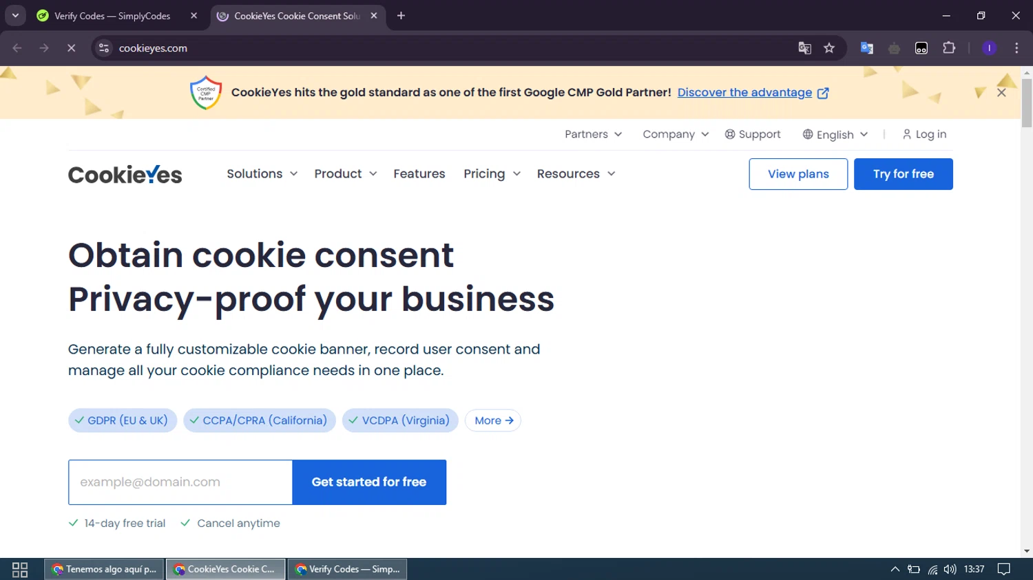 CookieYes checkout page showing CookieYes promo code box | Screenshot taken by SimplyCodes community member on Dec 11, 2024