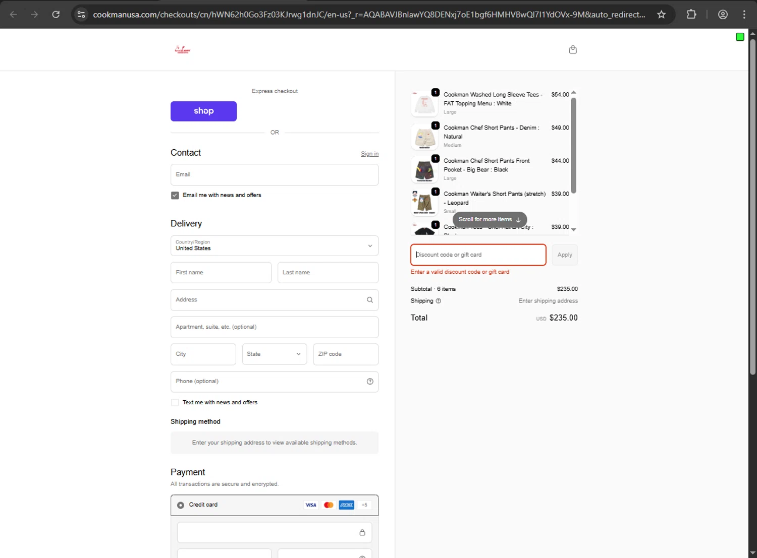 Cookman USA discount code screenshot showing code sale25 applied at Cookman USA checkout page. Uploaded by SimplyCodes community member webopeluo on Dec 4, 2025