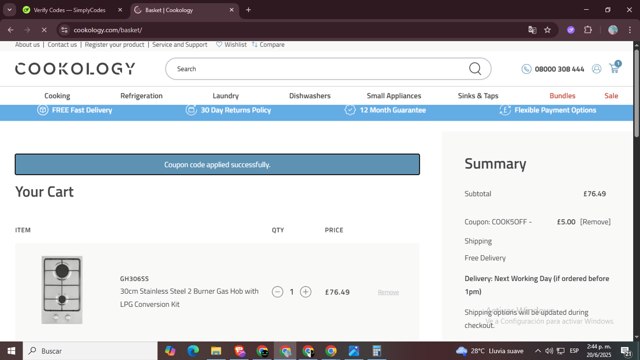 Cookology checkout page showing Cookology promo code box | Screenshot taken by SimplyCodes community member on Jun 20, 2025