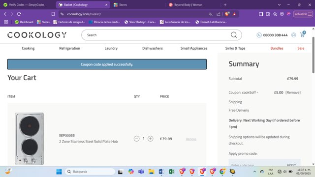Cookology checkout page showing Cookology promo code box | Screenshot taken by SimplyCodes community member on May 9, 2025