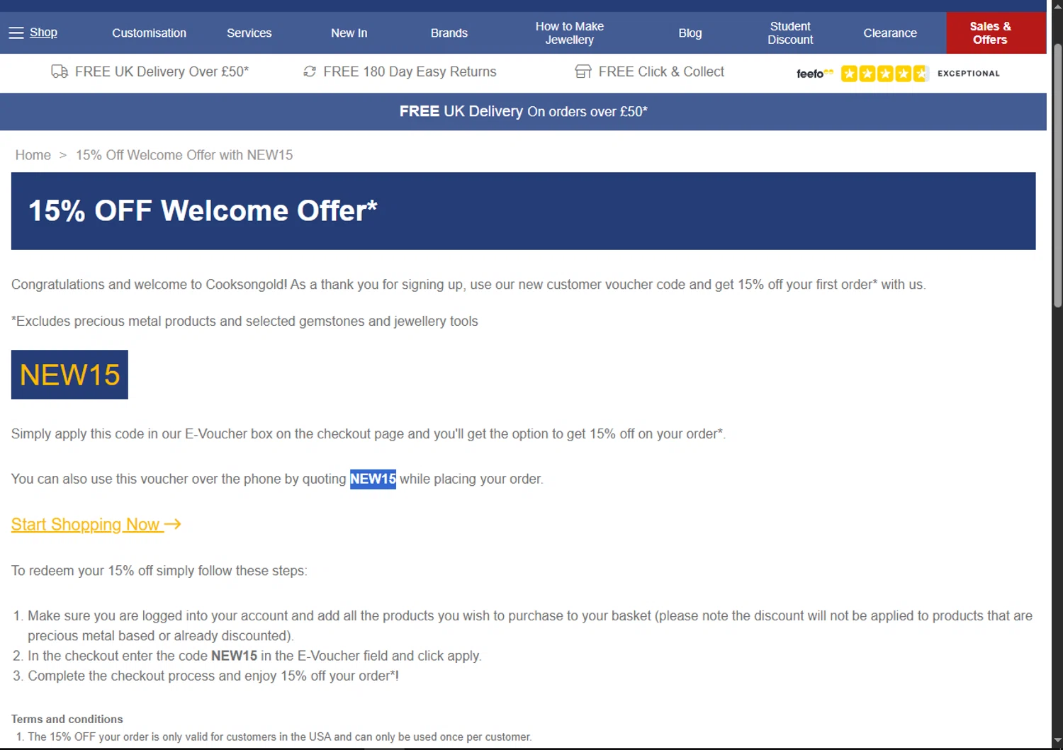 Cooksongold discount code screenshot showing code NEW15 applied at Cooksongold checkout page. Uploaded by SimplyCodes community member SwiftTracker8156 on Aug 29, 2025