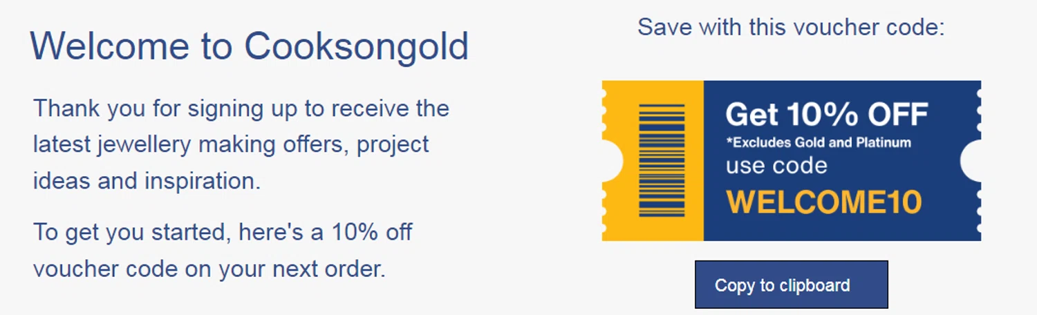 Cooksongold discount code screenshot showing code WELCOME10 applied at Cooksongold checkout page. Uploaded by SimplyCodes community member RonaldAcunaJr on Feb 3, 2026