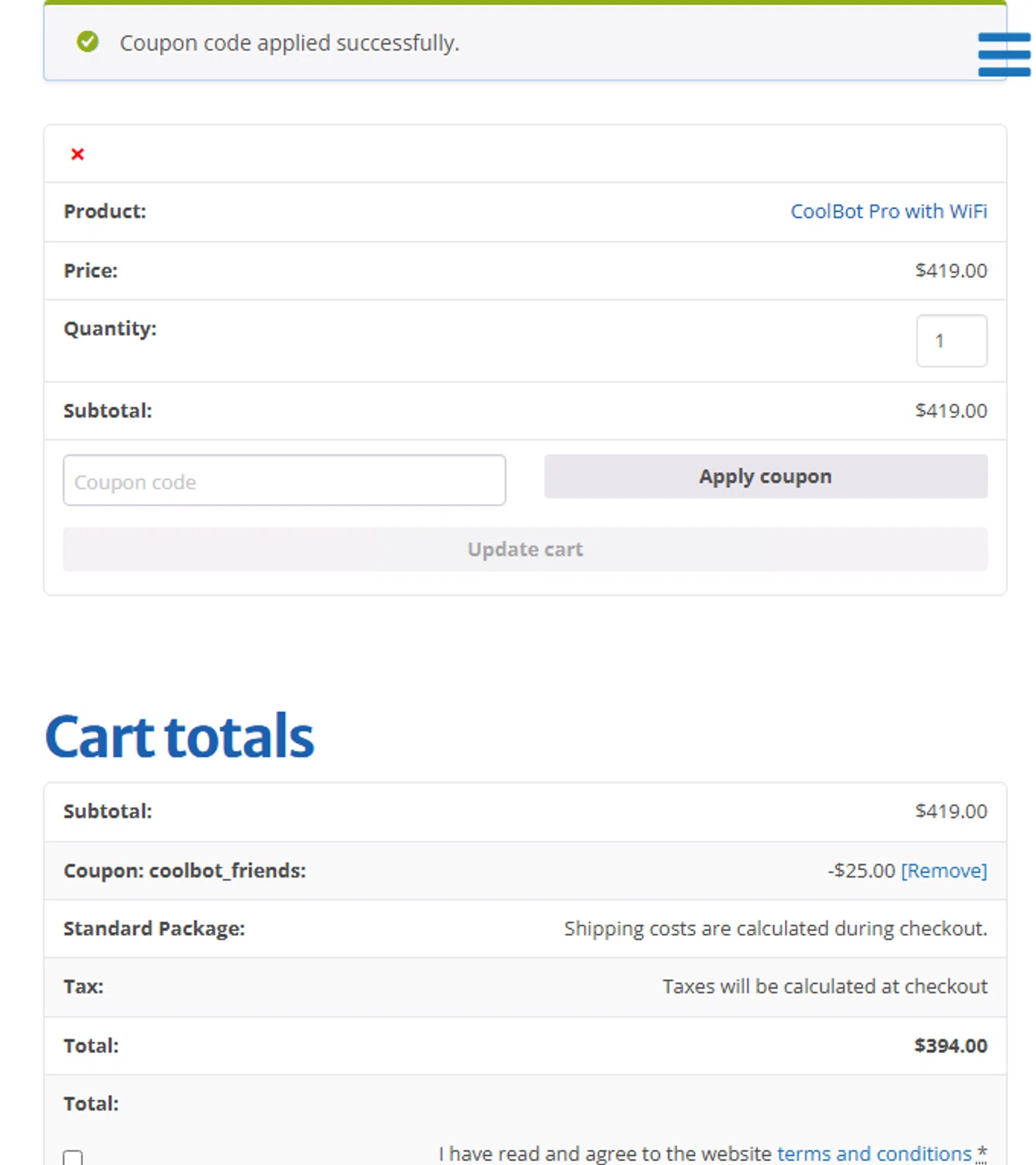 CoolBot coupon code screenshot showing code COOLBOT_FRIENDS applied at CoolBot checkout page. Uploaded by SimplyCodes community member laurimarnorailyl on May 11, 2025
