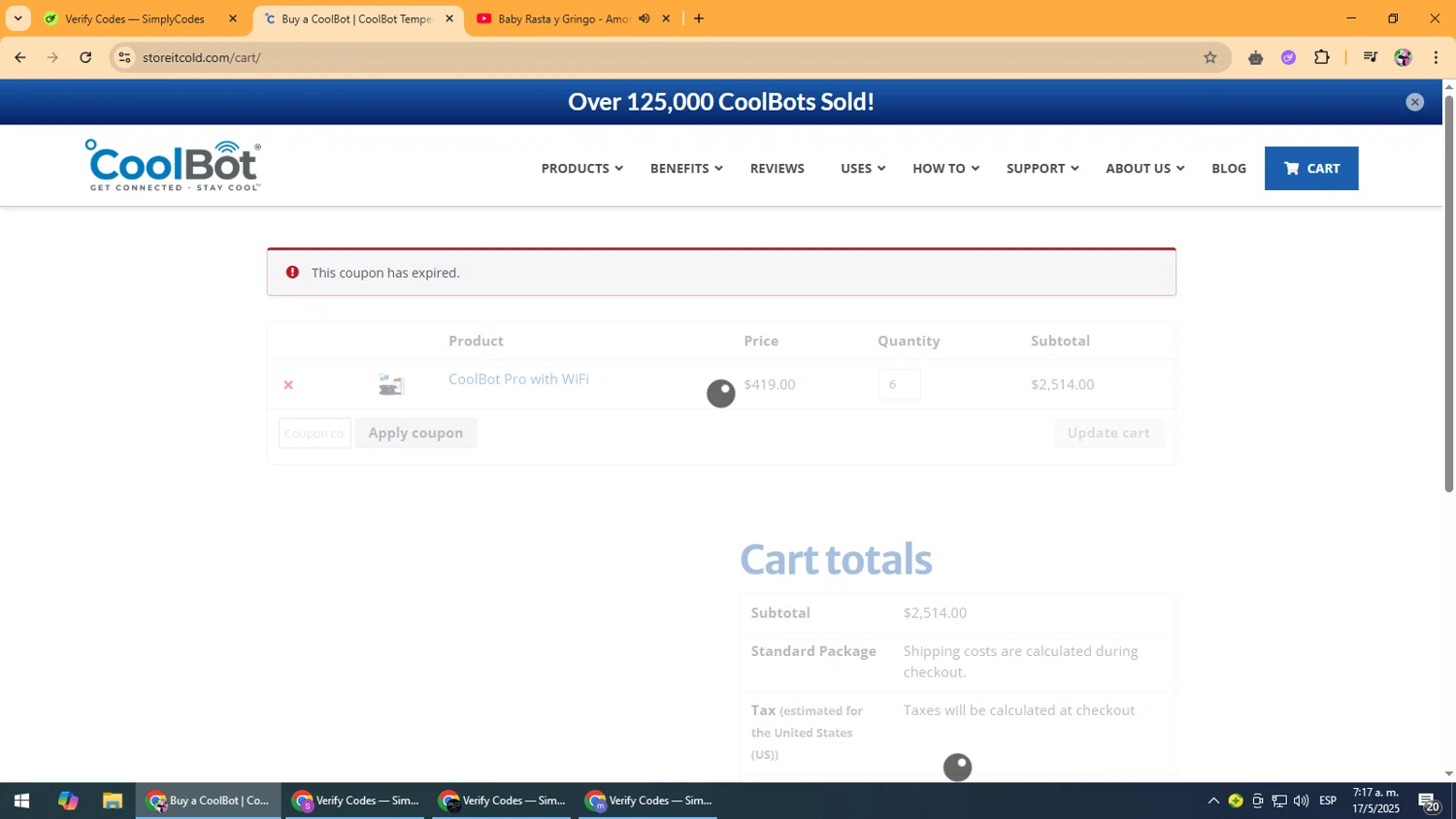 CoolBot coupon code screenshot showing code FOUNDERFEST applied at CoolBot checkout page. Uploaded by SimplyCodes community member Vanmanuel on May 17, 2025