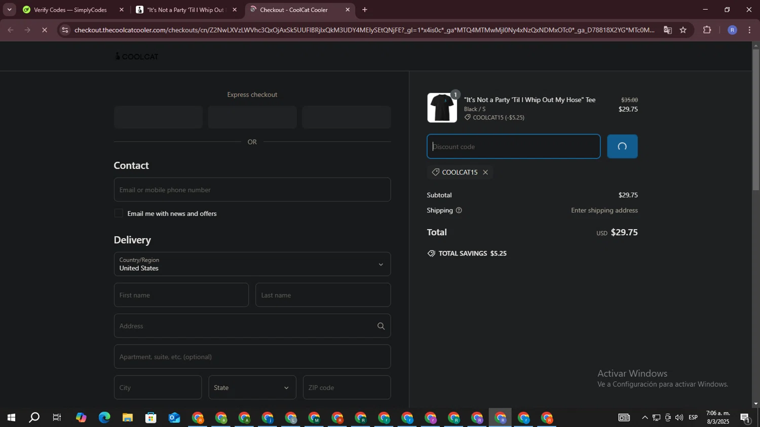 Coolcat promo code screenshot showing code COOLCAT15 applied at Coolcat checkout page. Uploaded by SimplyCodes community member ExtraordinarySaver3260 on Mar 8, 2025