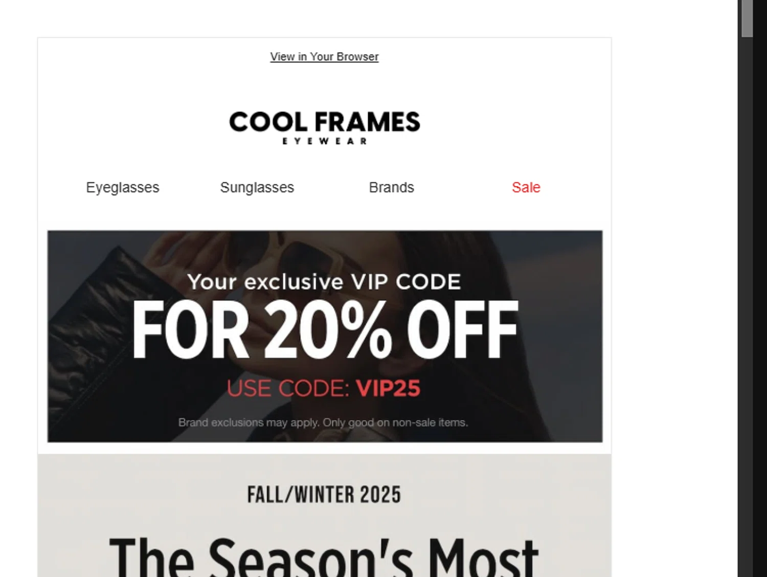 CoolFrames.com discount code screenshot showing code VIP25 applied at CoolFrames.com checkout page. Uploaded by SimplyCodes community member Aressss on Sep 17, 2025