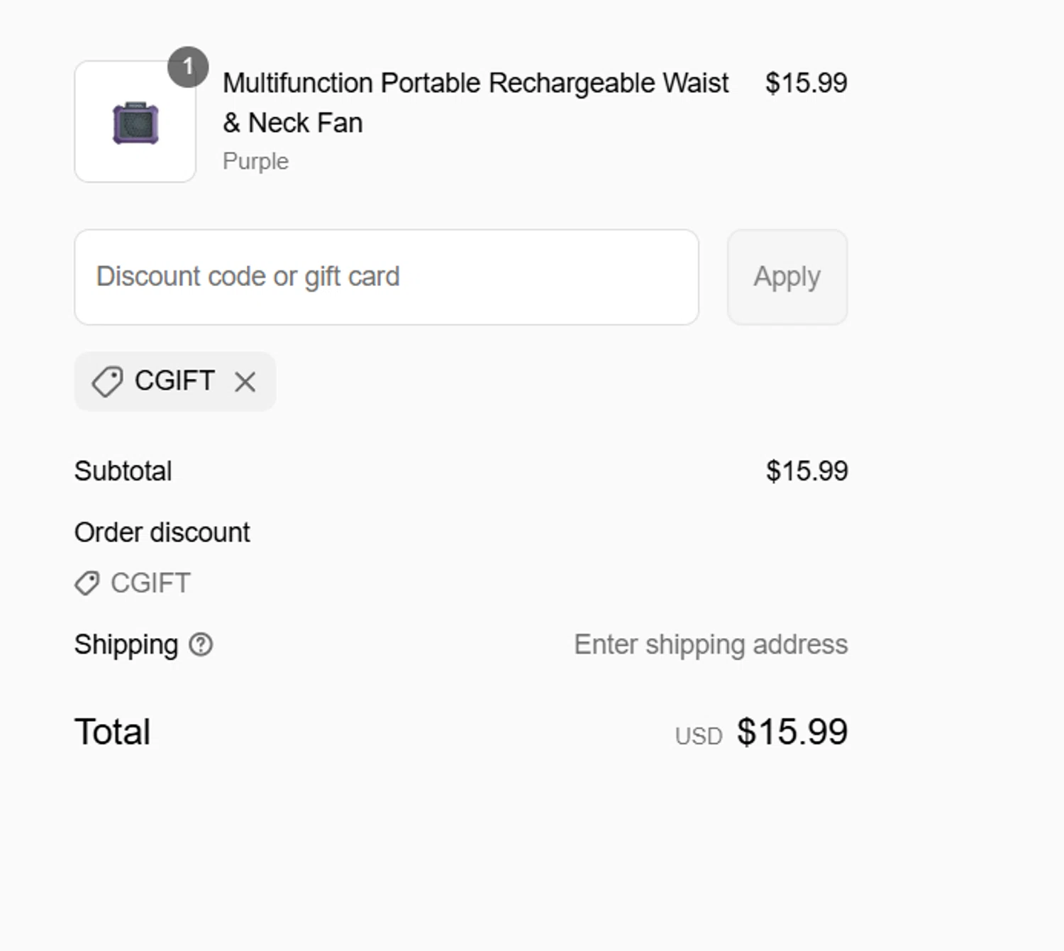 Cool Gadget promo code screenshot showing code CGIFT applied at Cool Gadget checkout page. Uploaded by SimplyCodes community member RewardCurator5232 on Sep 12, 2025