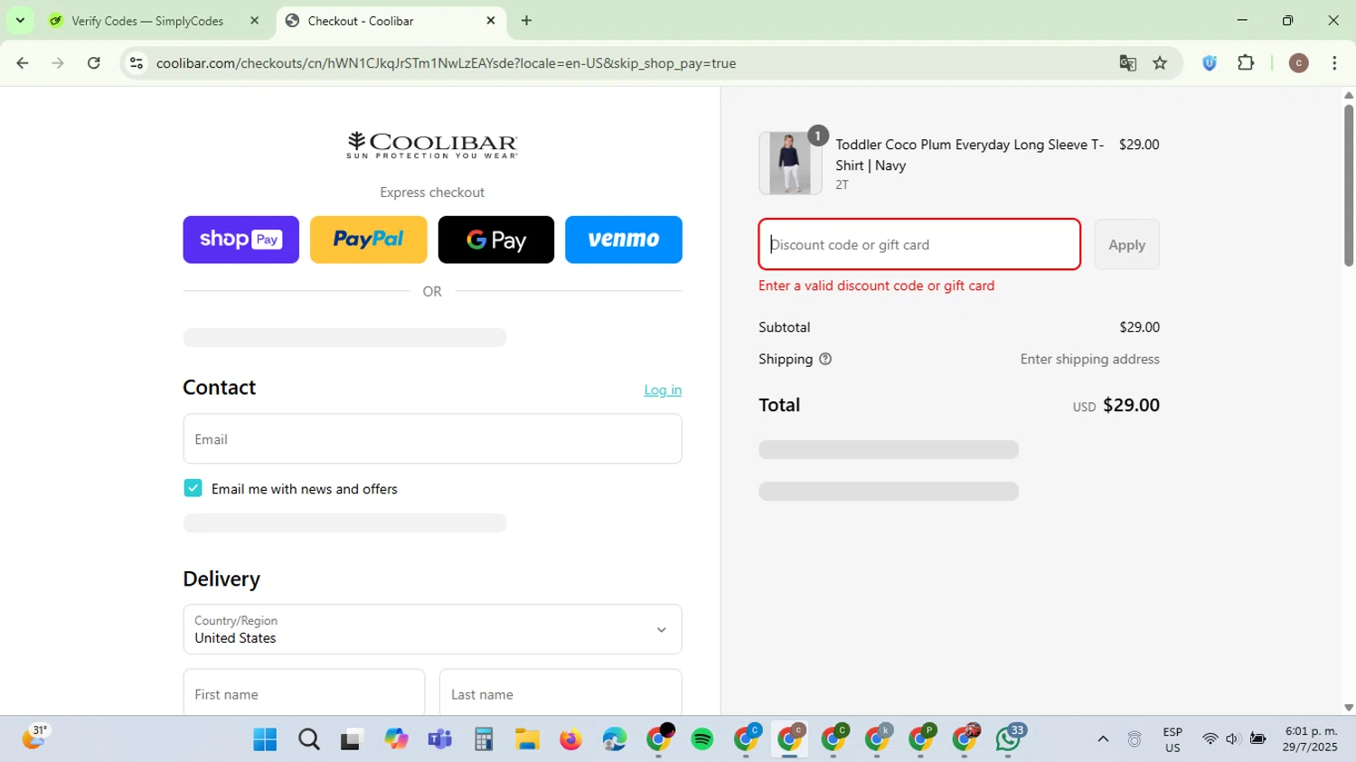 Coolibar promo code screenshot showing code endofsummmer applied at Coolibar checkout page. Uploaded by SimplyCodes community member NobleExpert6497 on Jul 29, 2025