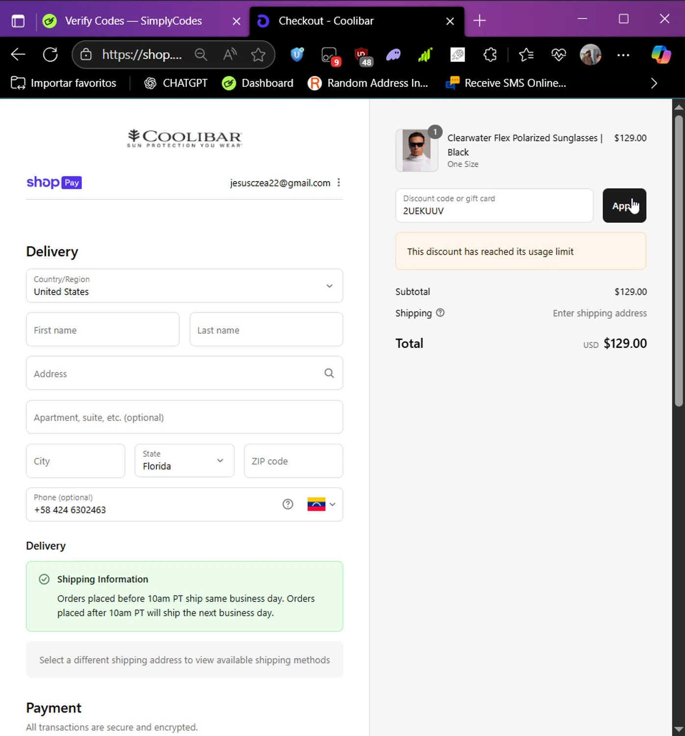 Coolibar promo code screenshot showing code 2UEKUUV applied at Coolibar checkout page. Uploaded by SimplyCodes community member Raibelys_18 on Aug 14, 2025