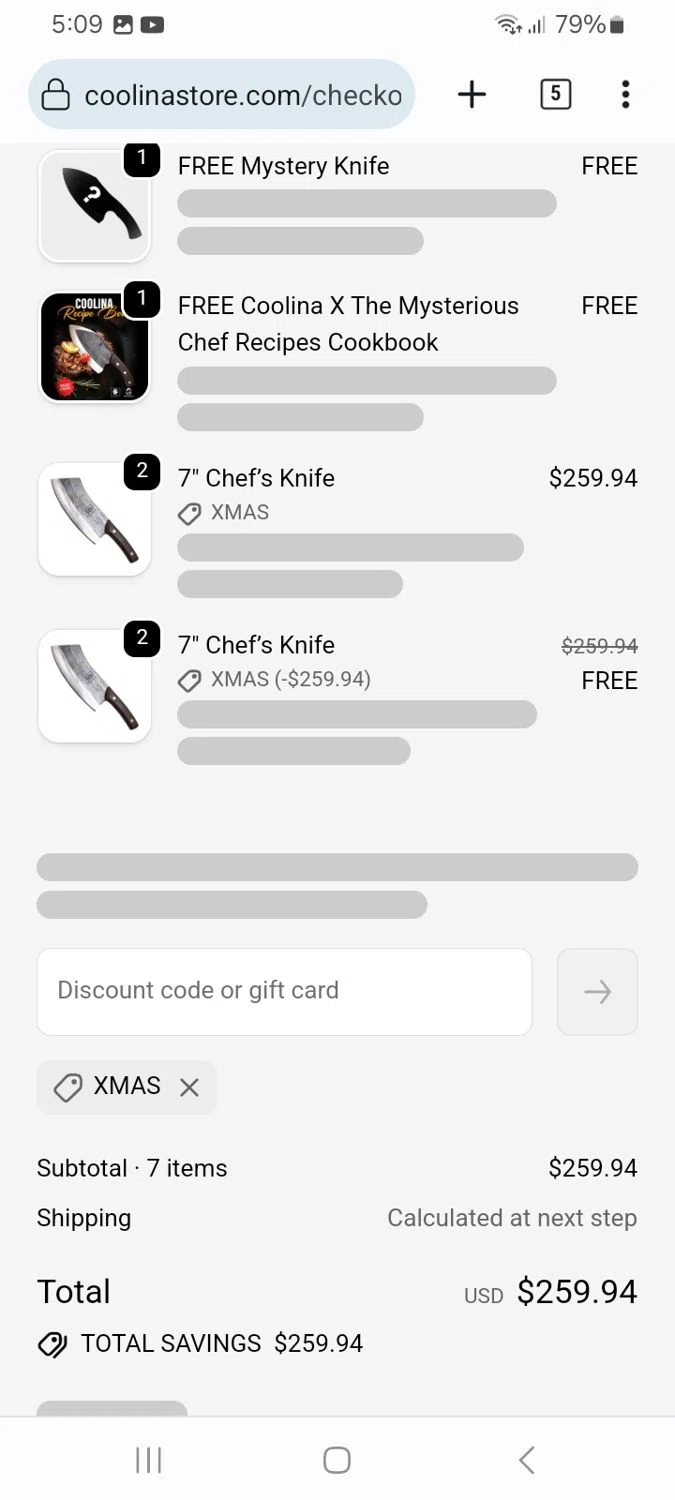 Coolina discount code screenshot showing code XMAS applied at Coolina checkout page. Uploaded by SimplyCodes community member MoneyMaven5115 on Dec 5, 2025