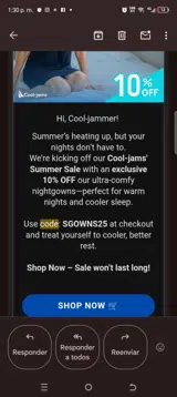 SGOWNS25 coupon verification screenshot