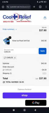 CARLOS coupon verification screenshot