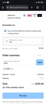 Cool Shirtz coupon verification screenshot