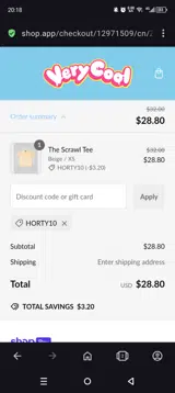 Cool Shirtz coupon verification screenshot