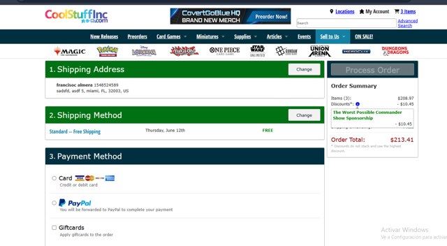 Coolstuffinc checkout page showing Coolstuffinc promo code box | Screenshot taken by SimplyCodes community member on Jun 10, 2025