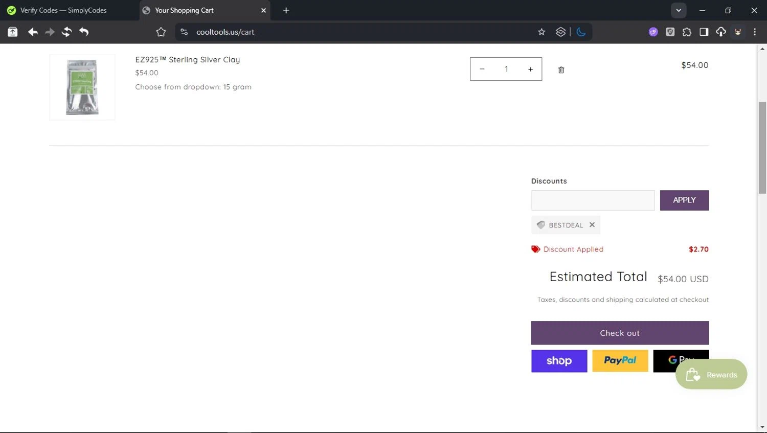 Cool Tools promo code screenshot showing code BESTDEAL applied at Cool Tools checkout page. Uploaded by SimplyCodes community member domain on Nov 2, 2025