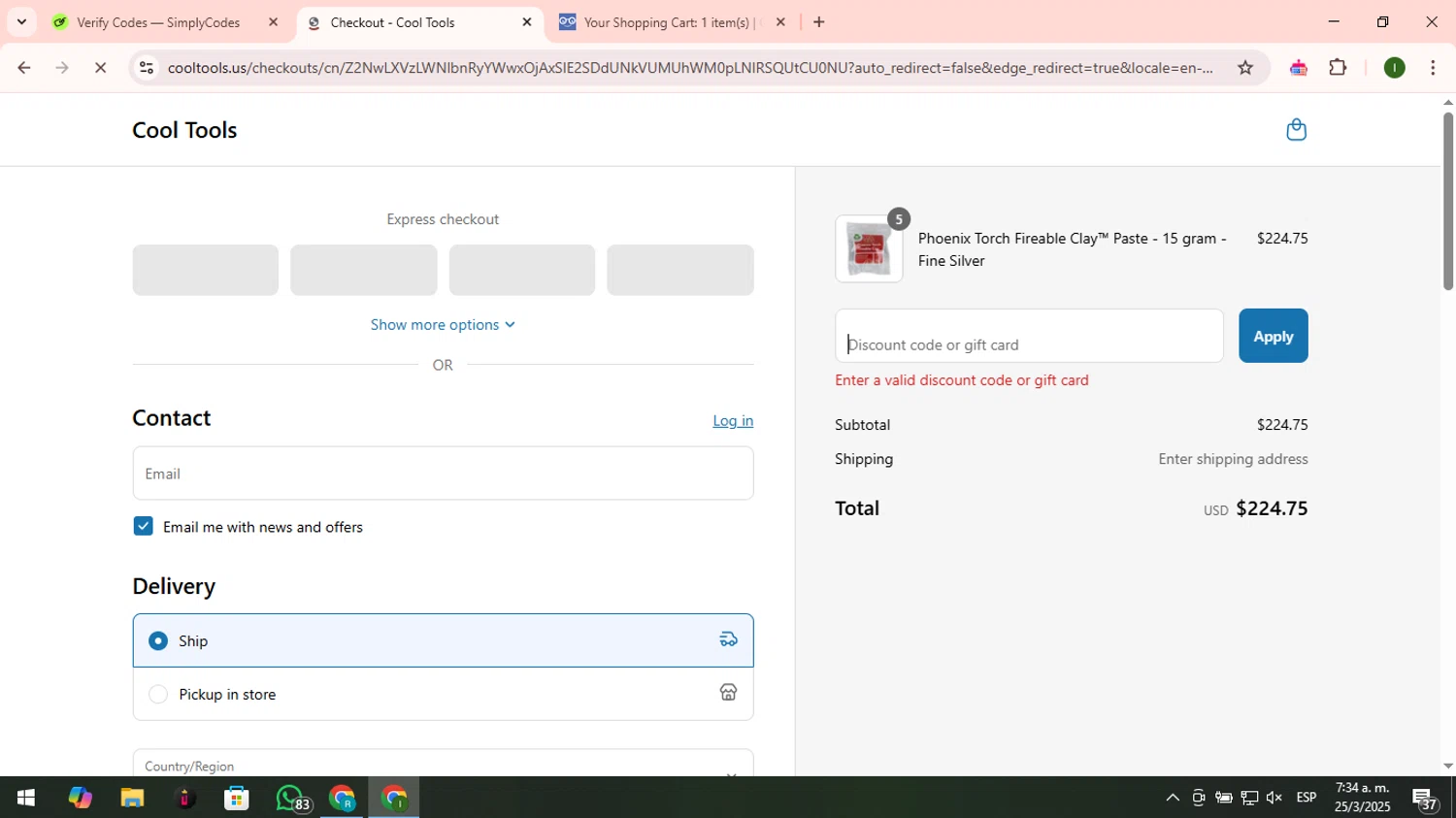 Cool Tools promo code screenshot showing code RED applied at Cool Tools checkout page. Uploaded by SimplyCodes community member LuckyNavigator1490 on Mar 25, 2025