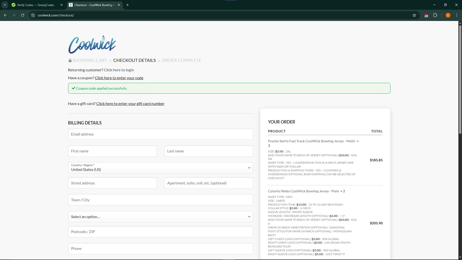 Coolwick coupon code screenshot showing code BEEFSTU10 applied at Coolwick checkout page. Uploaded by SimplyCodes community member ShrewdCaptain9911 on May 16, 2025