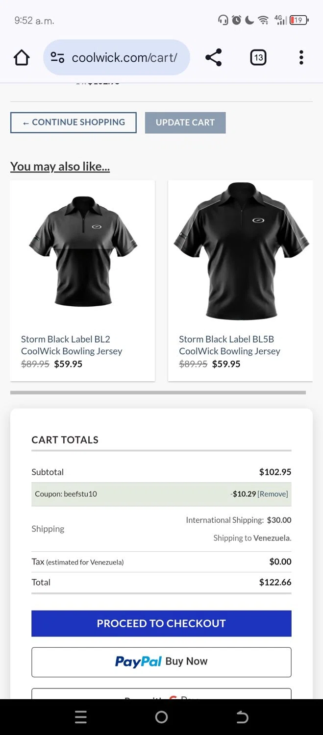 Coolwick coupon code screenshot showing code BEEFSTU10 applied at Coolwick checkout page. Uploaded by SimplyCodes community member the_loose_cannon on Jun 13, 2025