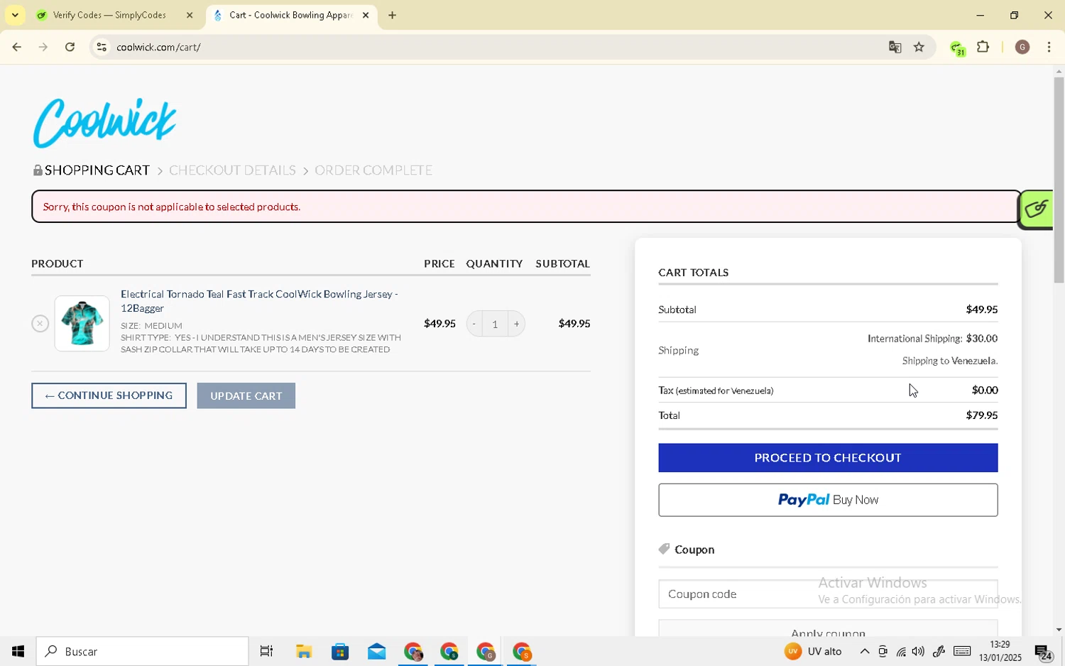 Coolwick coupon code screenshot showing code DCARREON10 applied at Coolwick checkout page. Uploaded by SimplyCodes community member 0000012354tdrfg on Jan 13, 2025